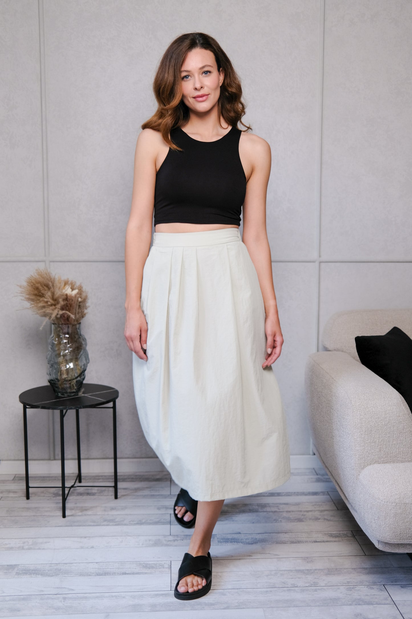 RING FABRIC, PLEATED SKIRT WITH POCKETS