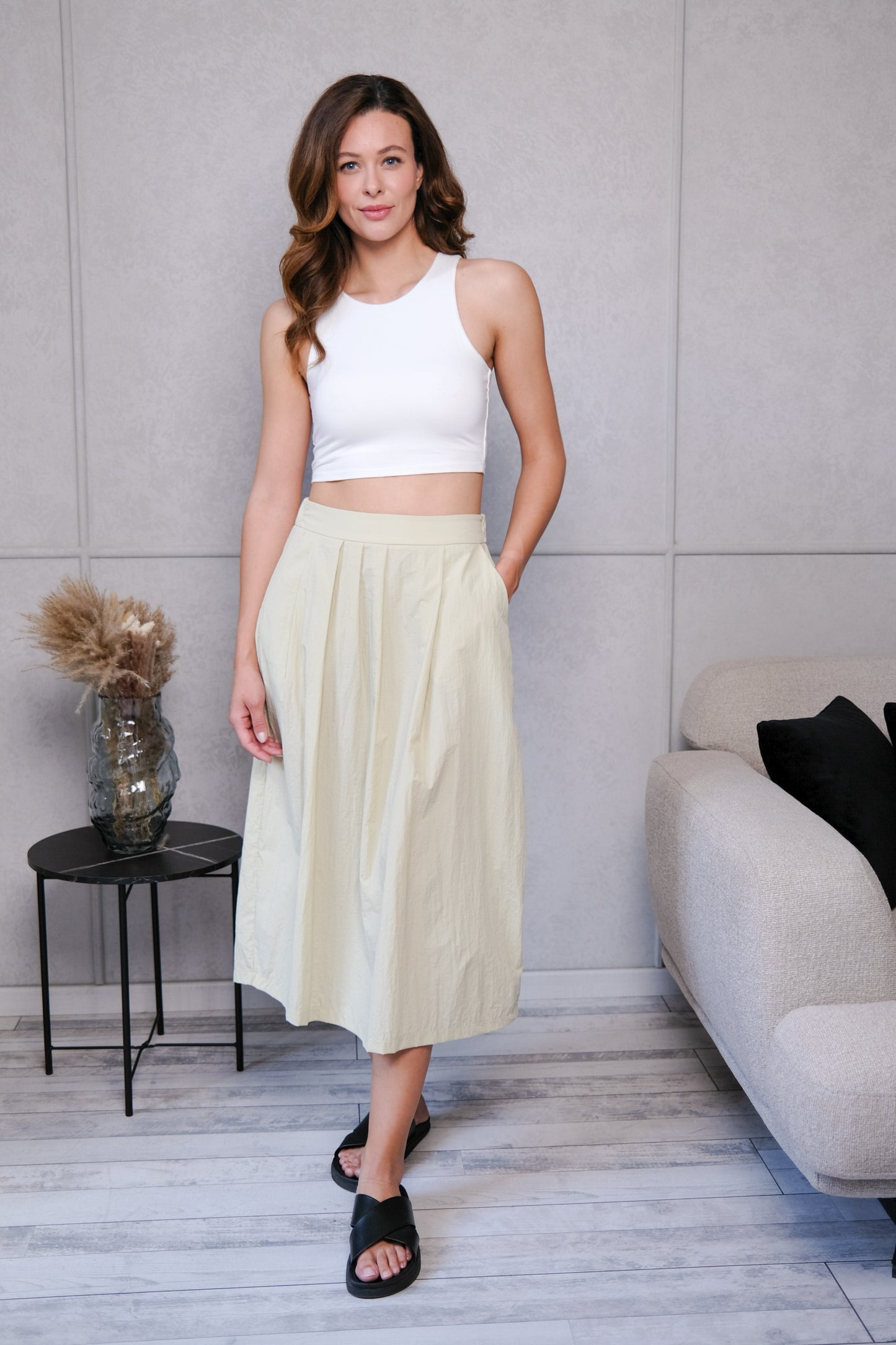 RING FABRIC, PLEATED SKIRT WITH POCKETS