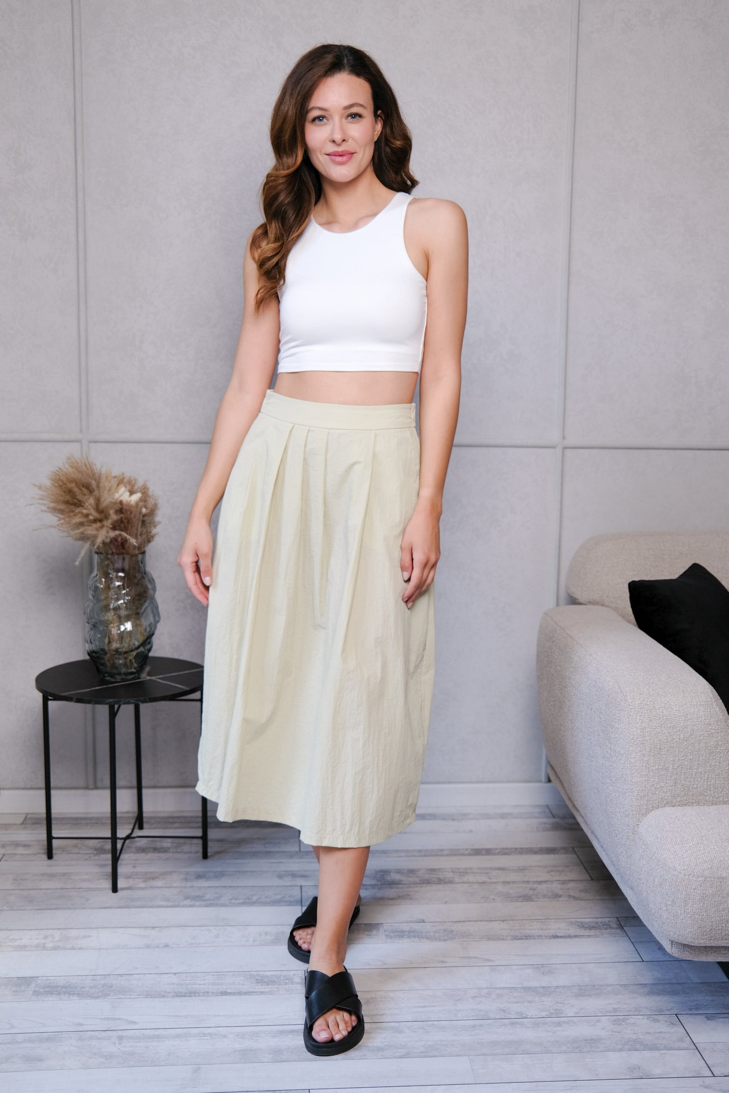 RING FABRIC, PLEATED SKIRT WITH POCKETS