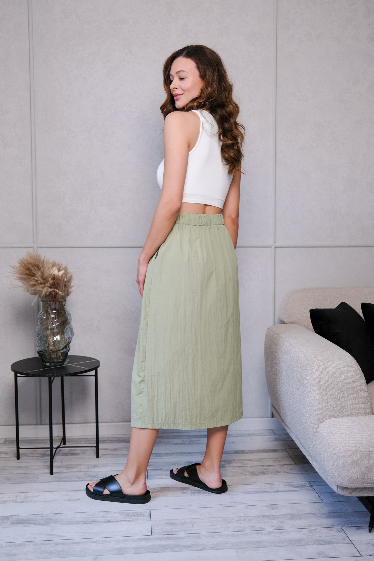 RING FABRIC, PLEATED SKIRT WITH POCKETS