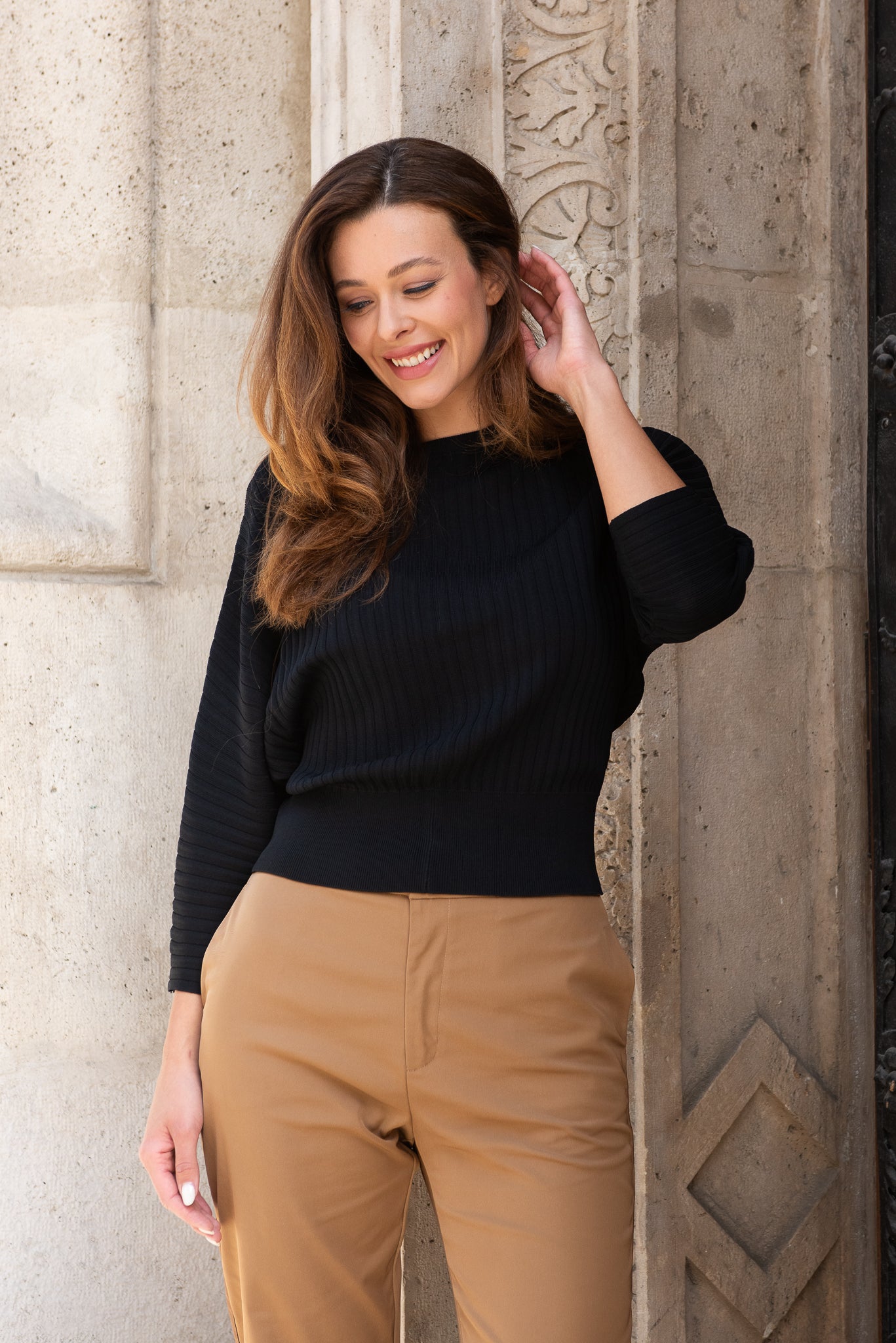 Ribbed fine knit top 2 black 4 purple 4 khaki s/m, m/l